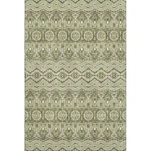 Photo of Artichoke Green And Beige Moroccan Washable Area Rug With UV Protection