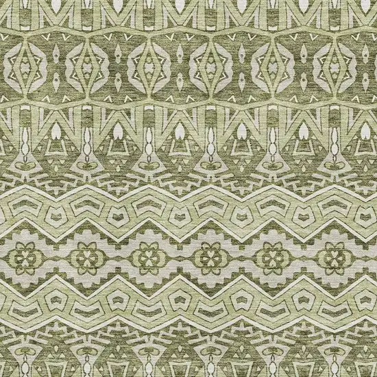 Artichoke Green And Beige Moroccan Washable Area Rug With UV Protection Photo 3