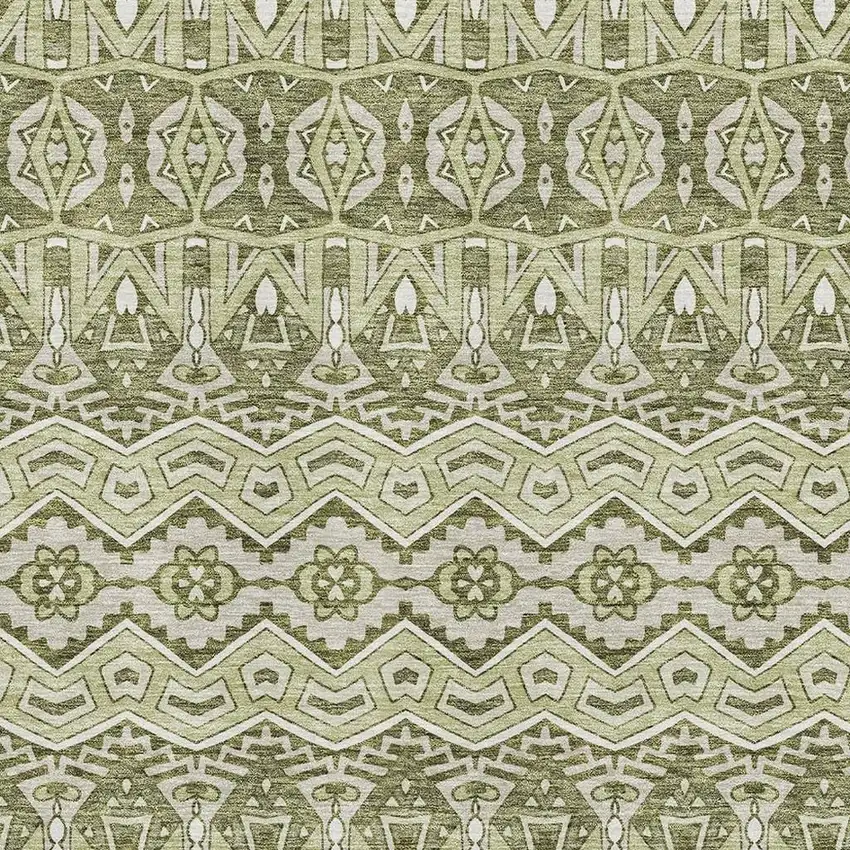 Artichoke Green And Beige Moroccan Washable Area Rug With UV Protection Photo 3