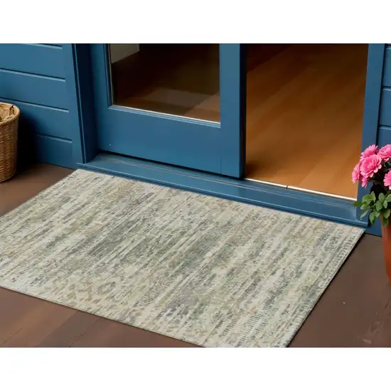 Artichoke Green And Beige Moroccan Washable Indoor Outdoor Area Rug Photo 2