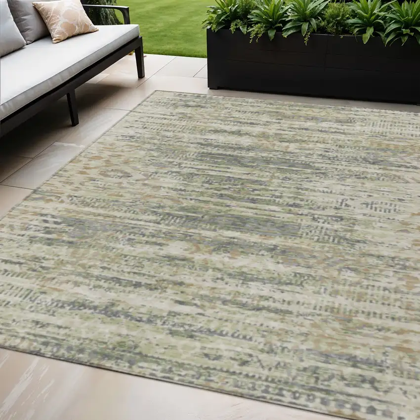 Artichoke Green And Beige Moroccan Washable Indoor Outdoor Area Rug Photo 2