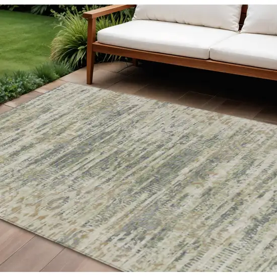 Artichoke Green And Beige Moroccan Washable Indoor Outdoor Area Rug Photo 2