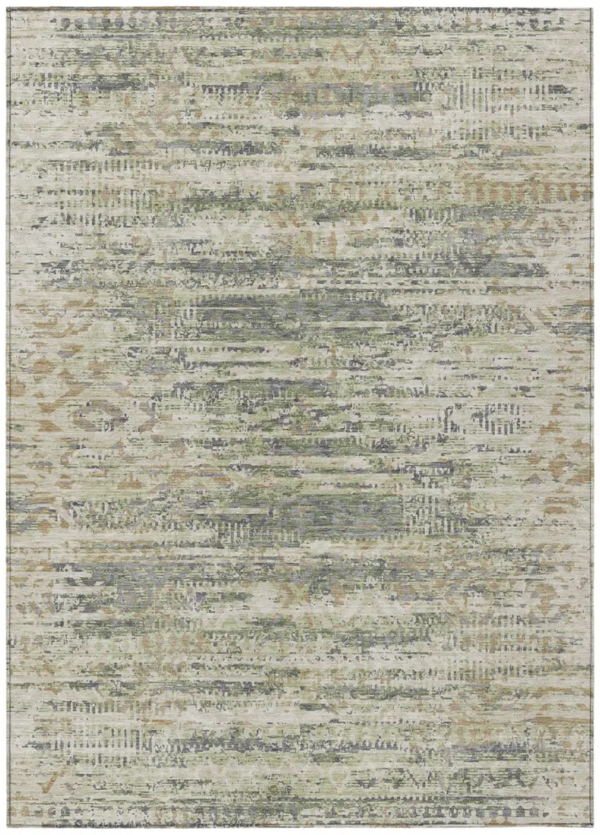 Artichoke Green And Beige Moroccan Washable Indoor Outdoor Area Rug Photo 8