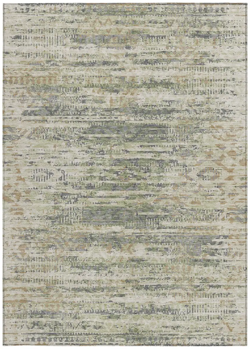 Artichoke Green And Beige Moroccan Washable Indoor Outdoor Area Rug Photo 9