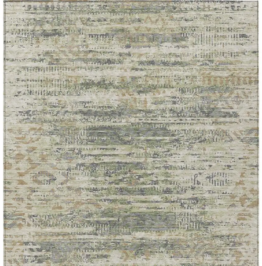 Artichoke Green And Beige Moroccan Washable Indoor Outdoor Area Rug Photo 1