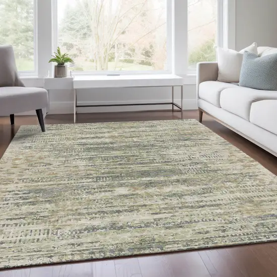 Artichoke Green And Beige Moroccan Washable Indoor Outdoor Area Rug Photo 5