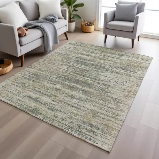 Artichoke Green And Beige Moroccan Washable Indoor Outdoor Area Rug Photo 4