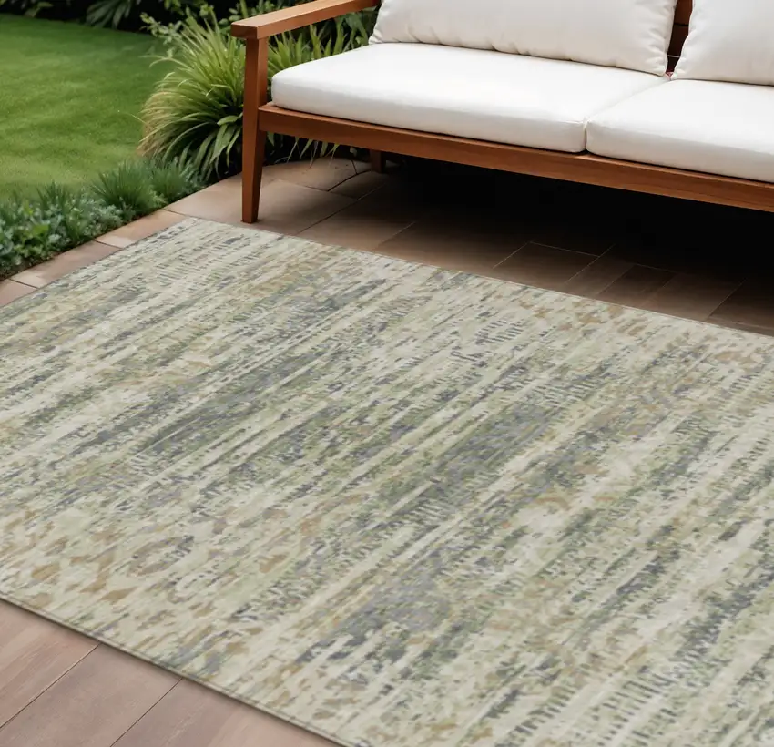 Artichoke Green And Beige Moroccan Washable Indoor Outdoor Area Rug Photo 2