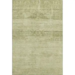 Photo of Artichoke Green And Beige Oriental Washable Area Rug With UV Protection
