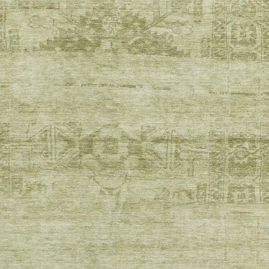 Artichoke Green And Beige Oriental Washable Area Rug With UV Protection Photo 2