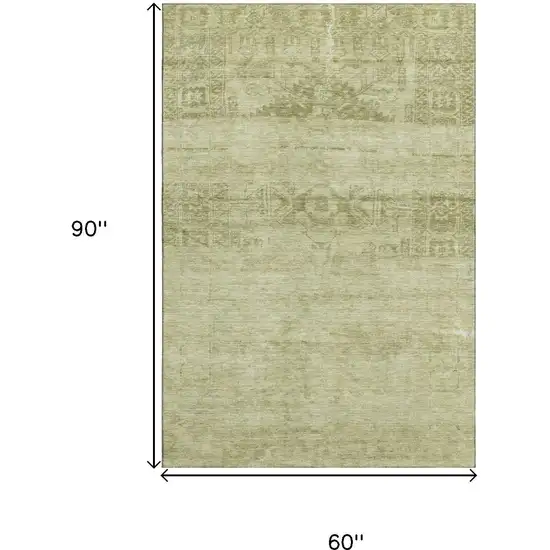 Artichoke Green And Beige Oriental Washable Area Rug With UV Protection Photo 6