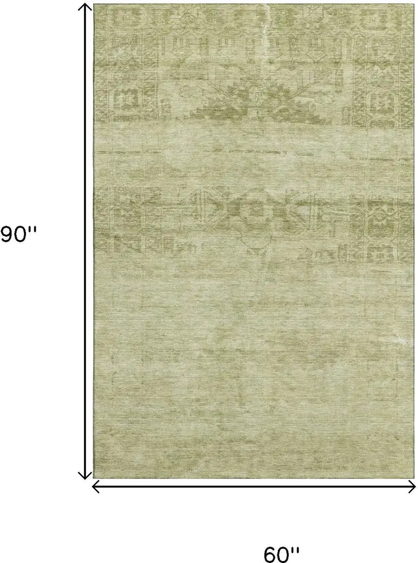 Artichoke Green And Beige Oriental Washable Area Rug With UV Protection Photo 6