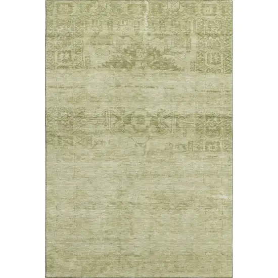 Artichoke Green And Beige Oriental Washable Area Rug With UV Protection Photo 1