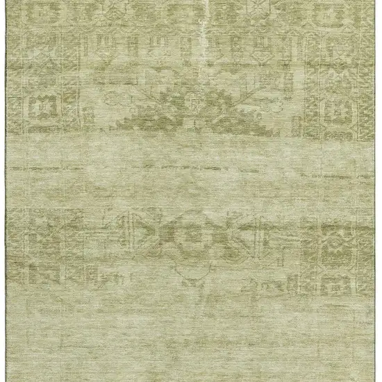 Artichoke Green And Beige Oriental Washable Area Rug With UV Protection Photo 3