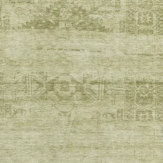 Artichoke Green And Beige Oriental Washable Area Rug With UV Protection Photo 2