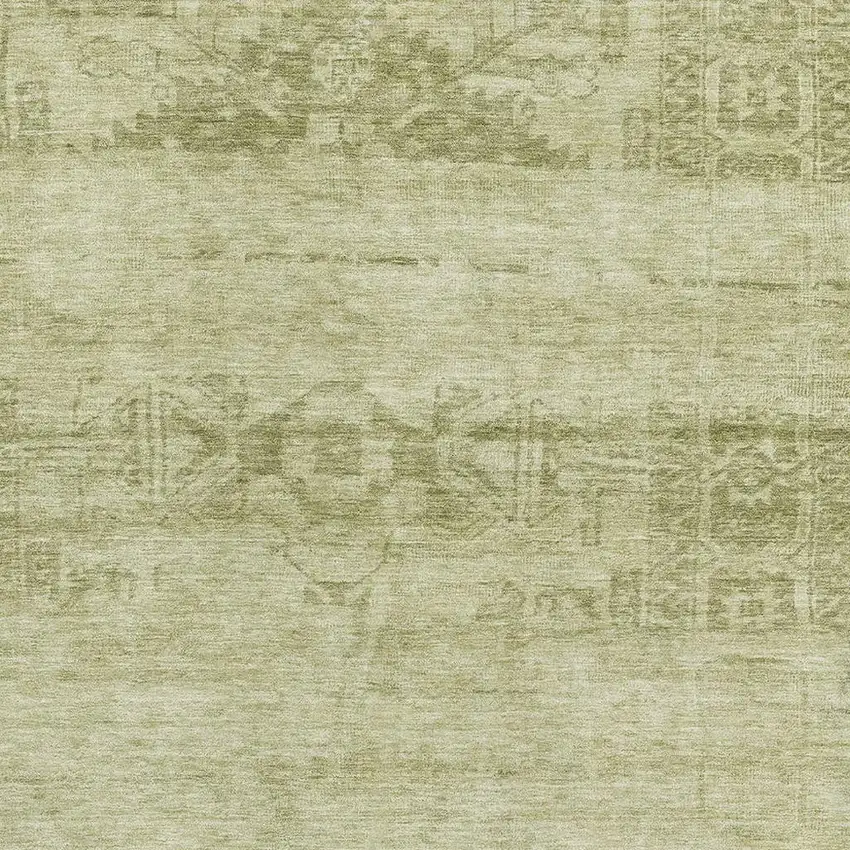 Artichoke Green And Beige Oriental Washable Area Rug With UV Protection Photo 2