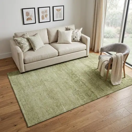 Artichoke Green And Beige Oriental Washable Area Rug With UV Protection Photo 1
