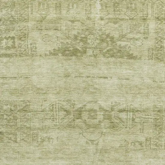 Artichoke Green And Beige Oriental Washable Area Rug With UV Protection Photo 2