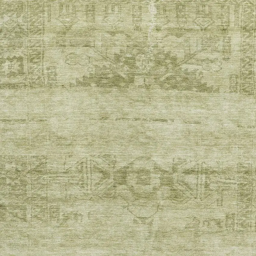 Artichoke Green And Beige Oriental Washable Area Rug With UV Protection Photo 2
