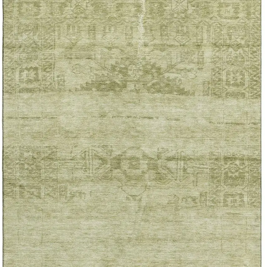 Artichoke Green And Beige Oriental Washable Area Rug With UV Protection Photo 3