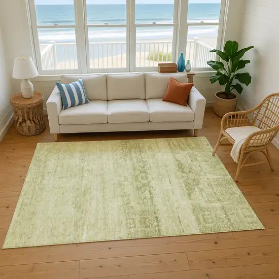 Artichoke Green And Beige Oriental Washable Area Rug With UV Protection Photo 5