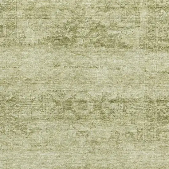 Artichoke Green And Beige Oriental Washable Area Rug With UV Protection Photo 2