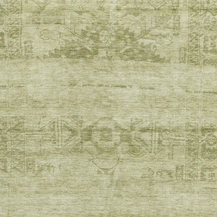 Artichoke Green And Beige Oriental Washable Area Rug With UV Protection Photo 2