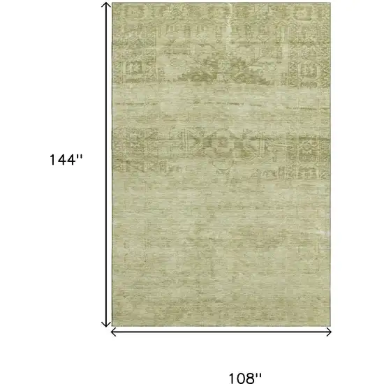 Artichoke Green And Beige Oriental Washable Area Rug With UV Protection Photo 6