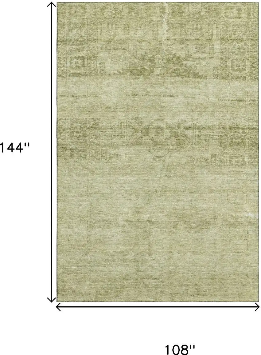 Artichoke Green And Beige Oriental Washable Area Rug With UV Protection Photo 6