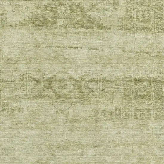 Artichoke Green And Beige Oriental Washable Area Rug With UV Protection Photo 2