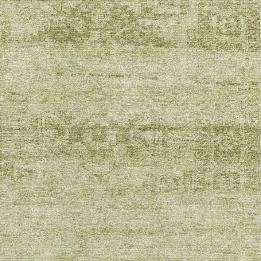 Artichoke Green And Beige Oriental Washable Area Rug With UV Protection Photo 2