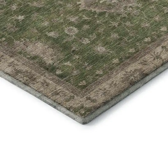 Artichoke Green And Beige Oriental Washable Area Rug With UV Protection Photo 6