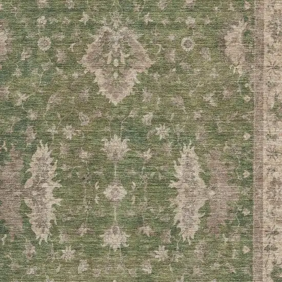 Artichoke Green And Beige Oriental Washable Area Rug With UV Protection Photo 2