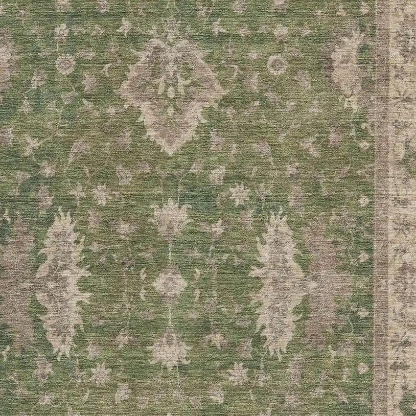 Artichoke Green And Beige Oriental Washable Area Rug With UV Protection Photo 2