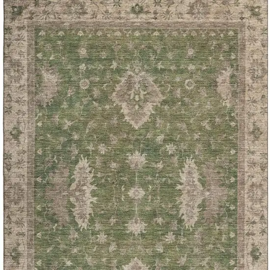Artichoke Green And Beige Oriental Washable Area Rug With UV Protection Photo 3