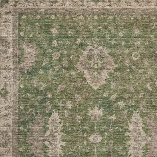 Artichoke Green And Beige Oriental Washable Area Rug With UV Protection Photo 2