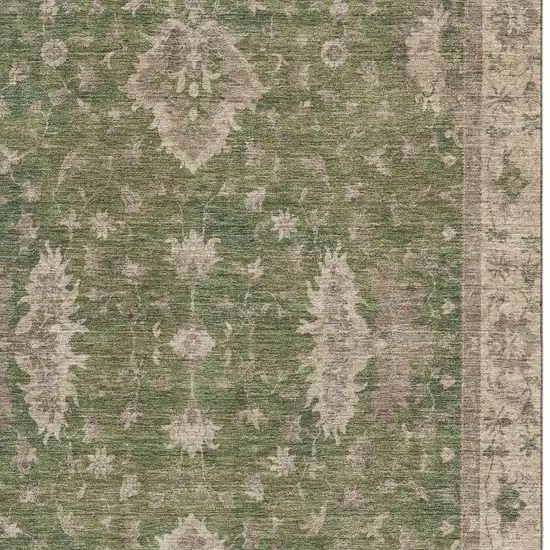 Artichoke Green And Beige Oriental Washable Area Rug With UV Protection Photo 2