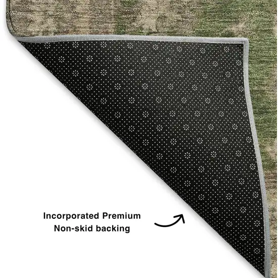 Artichoke Green And Beige Oriental Washable Area Rug With UV Protection Photo 6