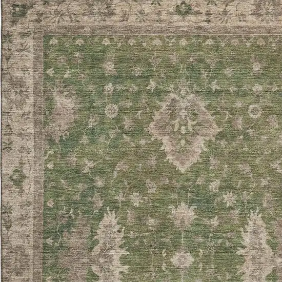 Artichoke Green And Beige Oriental Washable Area Rug With UV Protection Photo 2