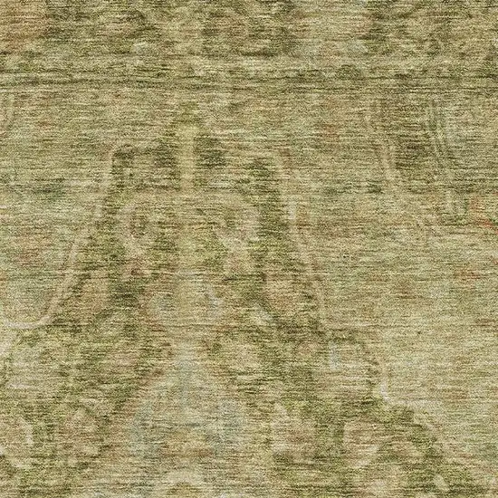 Artichoke Green And Beige Oriental Washable Area Rug With UV Protection Photo 2