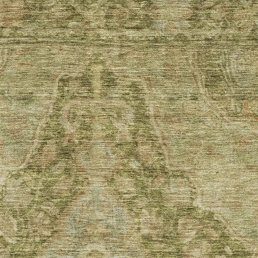 Artichoke Green And Beige Oriental Washable Area Rug With UV Protection Photo 2