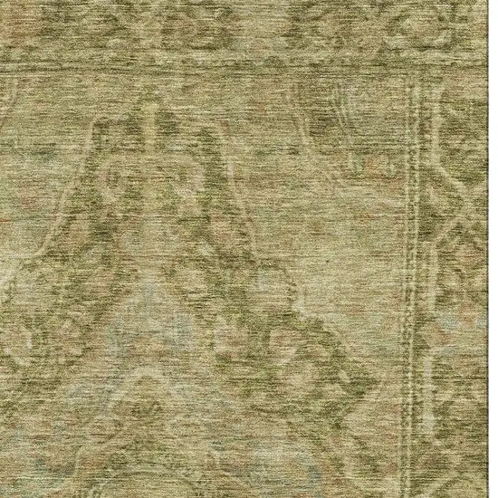 Artichoke Green And Beige Oriental Washable Area Rug With UV Protection Photo 3