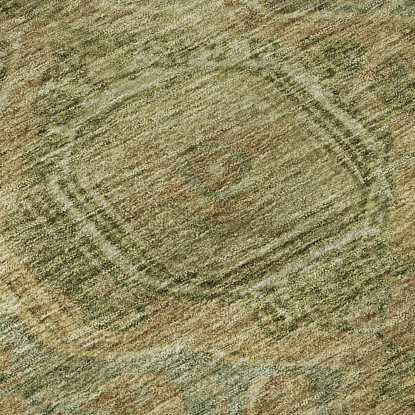 Artichoke Green And Beige Oriental Washable Area Rug With UV Protection Photo 9