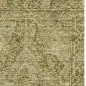 Photo of Artichoke Green And Beige Oriental Washable Area Rug With UV Protection