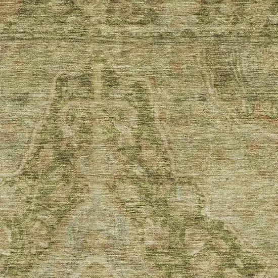 Artichoke Green And Beige Oriental Washable Area Rug With UV Protection Photo 2