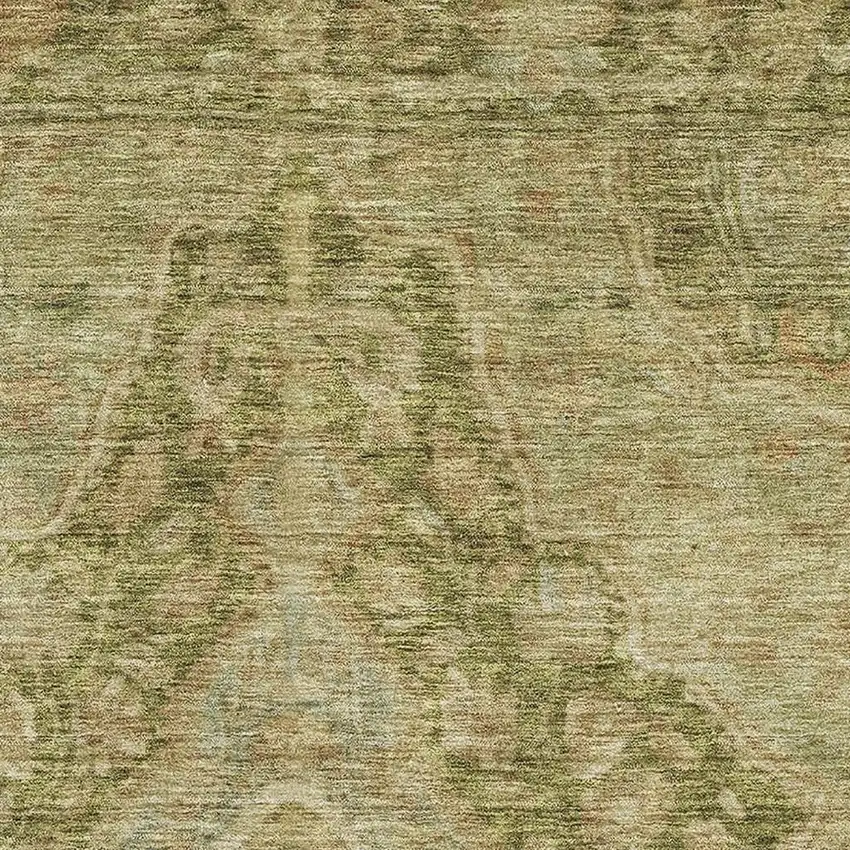 Artichoke Green And Beige Oriental Washable Area Rug With UV Protection Photo 2