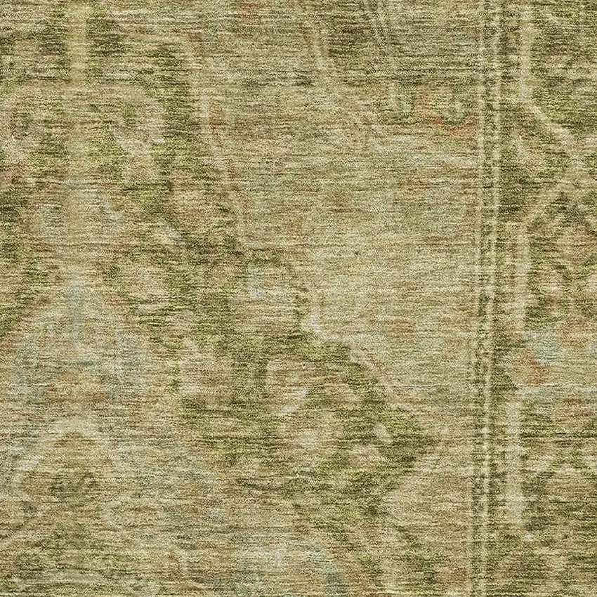 Artichoke Green And Beige Oriental Washable Area Rug With UV Protection Photo 3