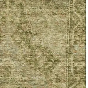 Photo of Artichoke Green And Beige Oriental Washable Area Rug With UV Protection