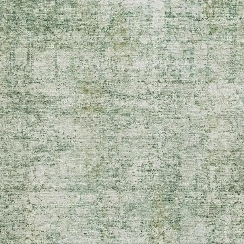 Artichoke Green And Beige Oriental Washable Area Rug With UV Protection Photo 2