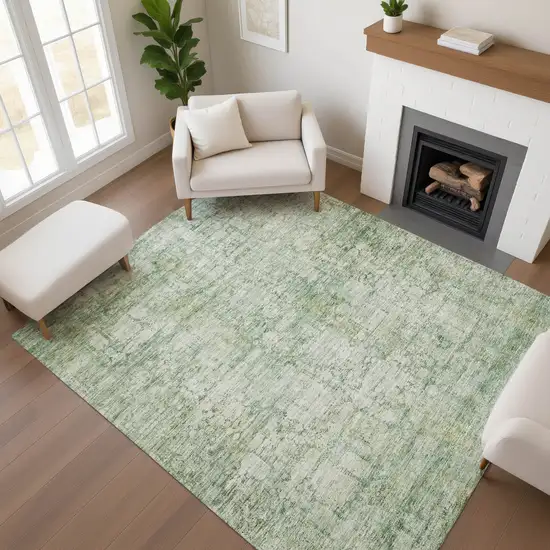 Artichoke Green And Beige Oriental Washable Area Rug With UV Protection Photo 4